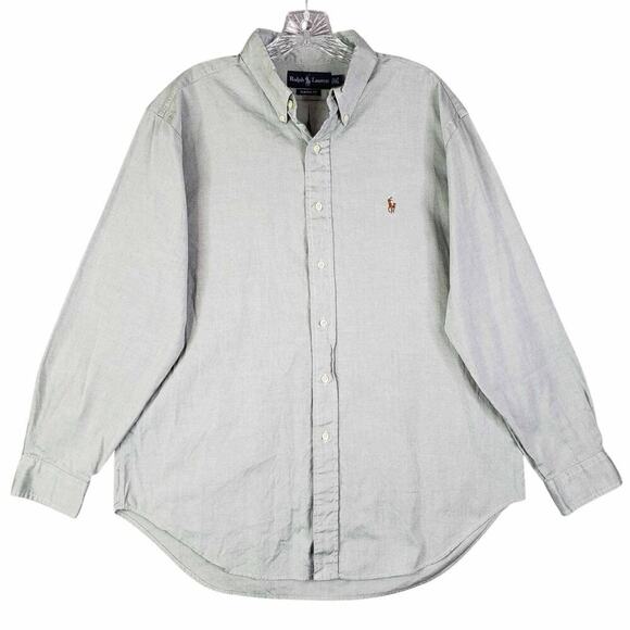 Polo Ralph Lauren Oxford Shirt Mens Size 16.5 Solid Blue LS Button Down - Picture 2 of 8